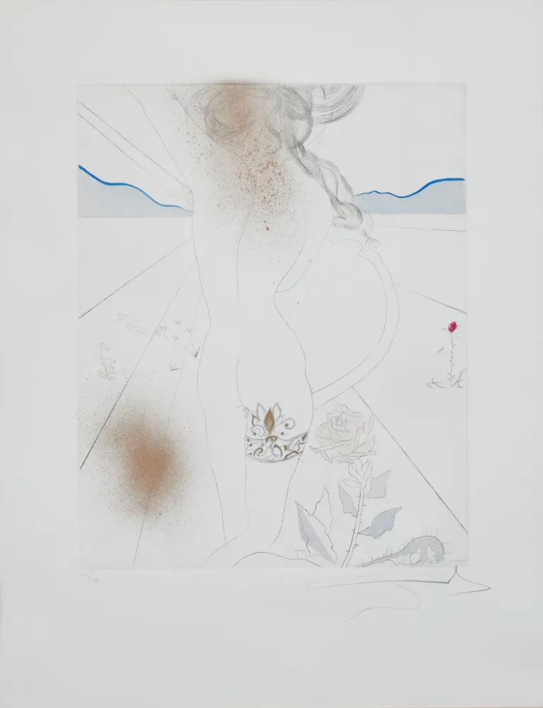 Gravura Dali - Salvador Dalí (1904–1989) – Nude with garter – Lithograph on paper, hand-coloured drypoint etching – 1969