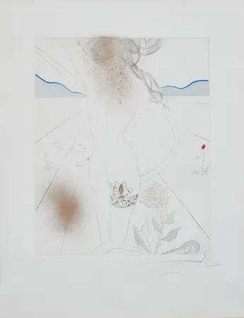 Gravura Dali - Salvador Dalí (1904–1989) – Nude with garter – Lithograph on paper, hand-coloured drypoint etching – 1969