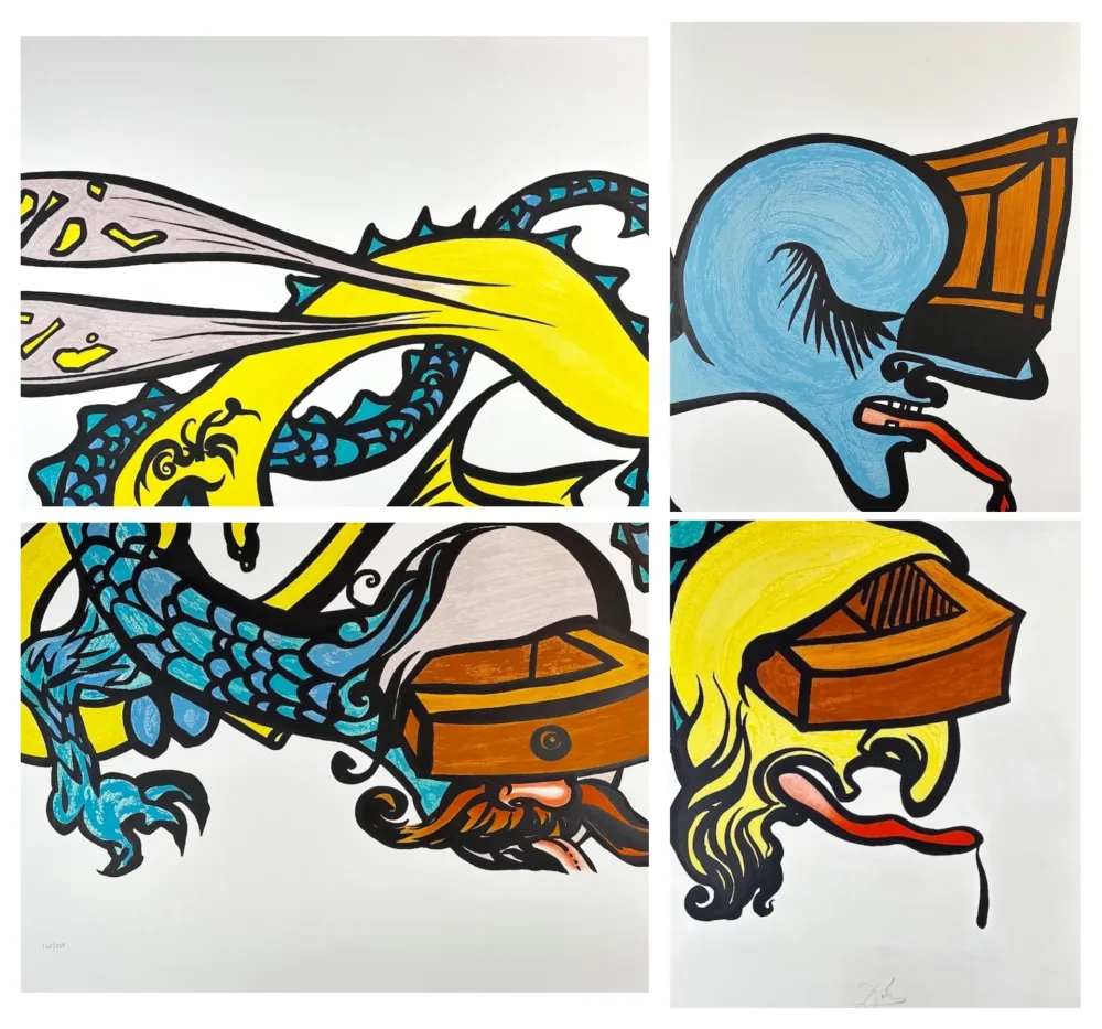 Litografia Dali - Vitraux in Four Sheets Puzzle of Life