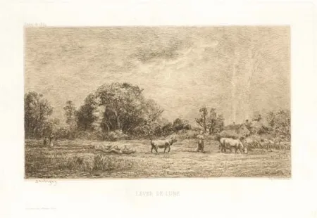 Gravura Daubigny - Lever de lune