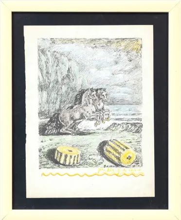 Litografia De Chirico - Cavalli sulla sponda dell'Egeo