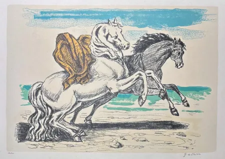 Litografia De Chirico - Giorgio De Chirico (1888–1978) – Cavalli sulla spiaggia – 8-colour lithography – 1970