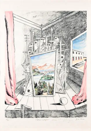Sem Técnica De Chirico - Giorgio De Chirico (1888–1978) - Interno Metafisico - Watercolor on a lithographic base - 1969