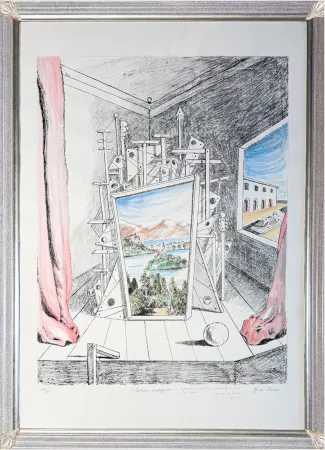 Sem Técnica De Chirico - Giorgio De Chirico (1888–1978) - Interno Metafisico - Watercolour on lithographic base, retouched in pencil and hand-coloured by the artist - 1969