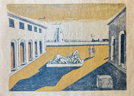 Litografia De Chirico - Giorgio De Chirico (1888–1978) - Piazza d'Italia - Lithograph on straw paper - 1969