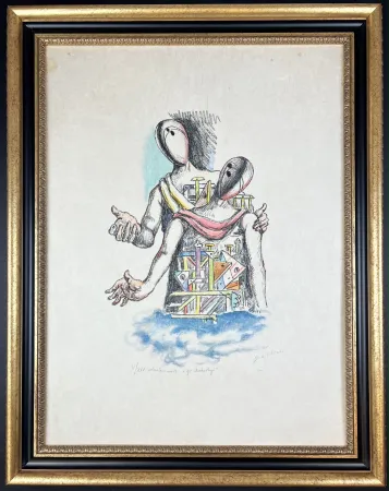 Múltiplo De Chirico - Gli Archeologi ( hand-watercolored by the artist )