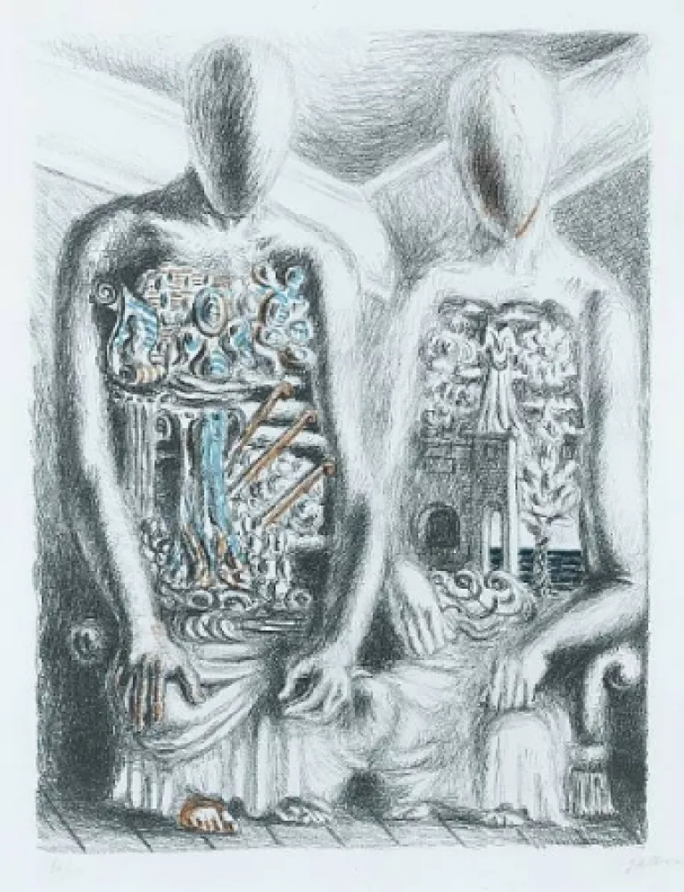 Litografia De Chirico - Gli Archeologi IV dalla suite Metamorphosis