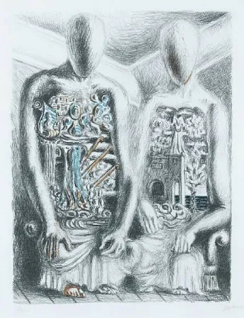 Litografia De Chirico - Gli Archeologi IV dalla suite Metamorphosis