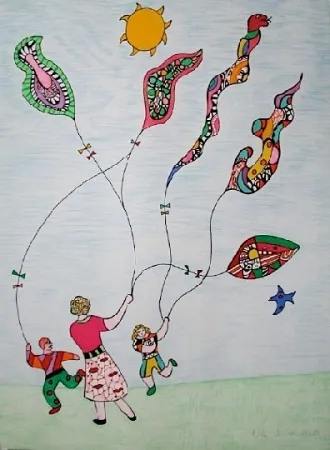 Litografia De Saint Phalle - Méchant - Méchant - Le cerf-volant