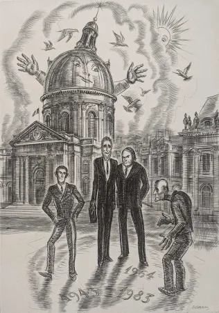 Água-Forte Decaris - Devant l'Académie Française