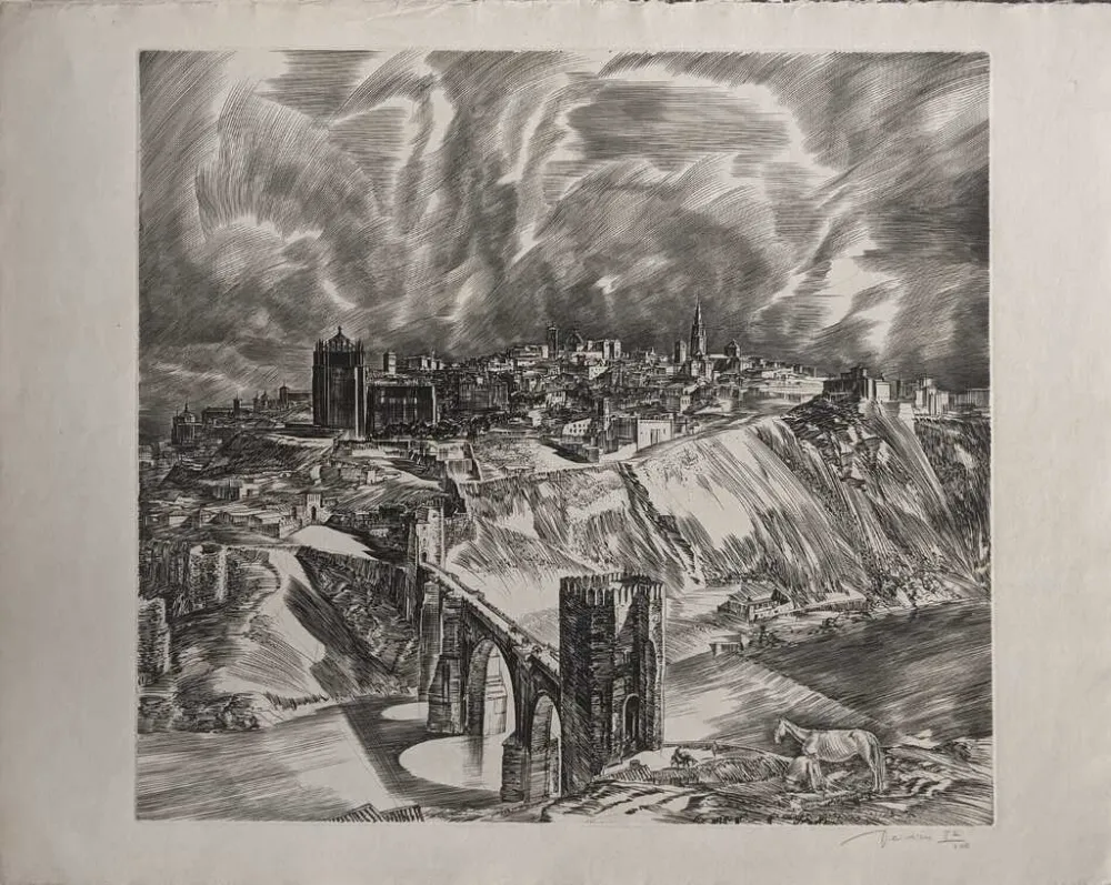 Água-Forte Decaris - Toledo (Puente San Martín en largeur de loin)