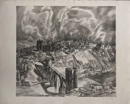 Água-Forte Decaris - Toledo (Puente San Martín en largeur de loin)