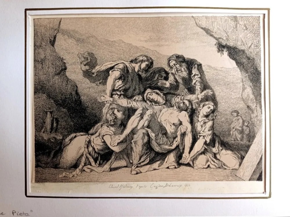 Gravura Delacroix - La Pietà, 1844- Pierre Edmond Alexandre Hédouin, Gravure, epreuve d'artiste, 1844