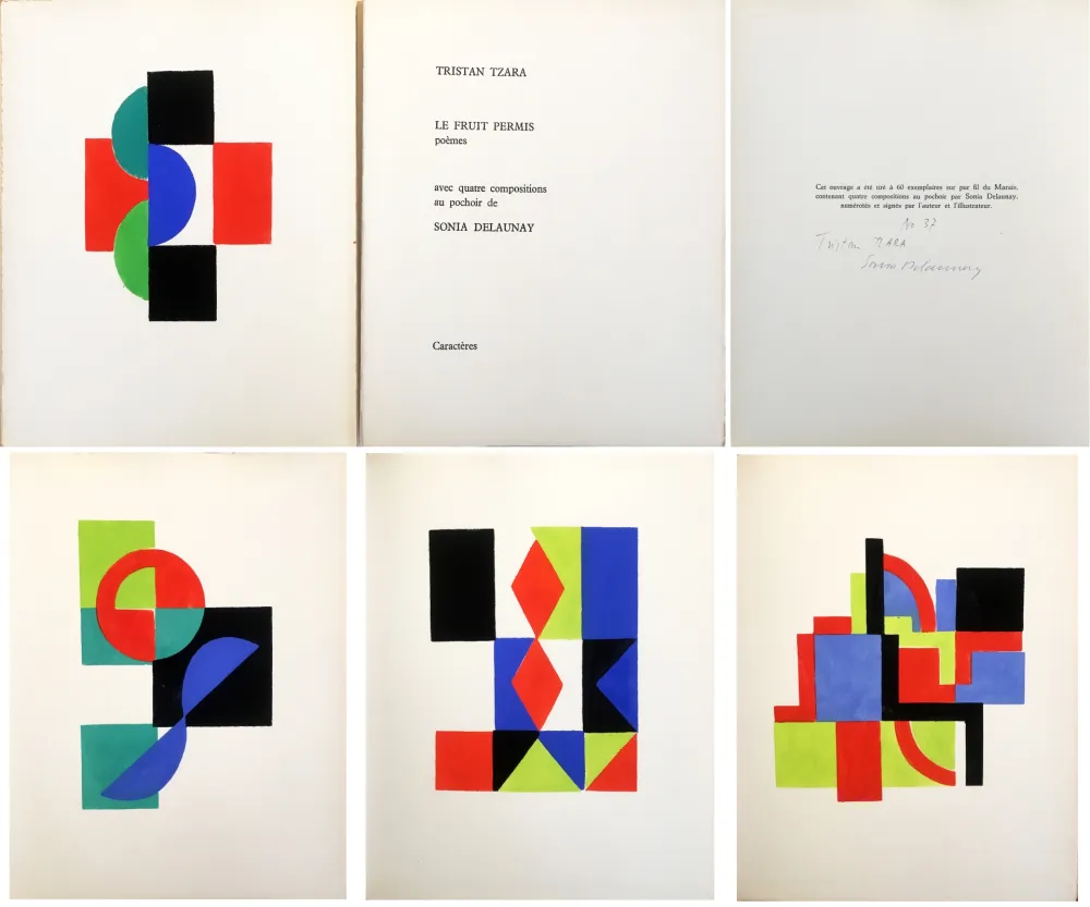 Livro Ilustrado Delaunay - LE FRUIT PERMIS. 4 pochoirs et poèmes de Tristan Tzara (1956)