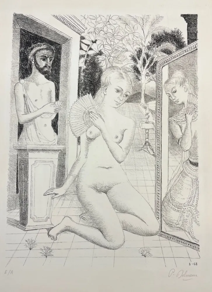 Litografia Delvaux - L' Eventail