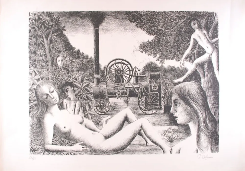 Litografia Delvaux - La Locomobile