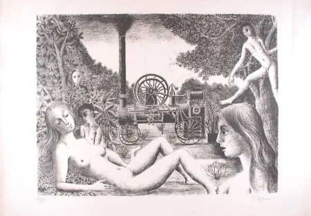 Litografia Delvaux - La Locomobile