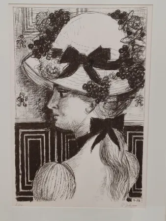 Litografia Delvaux - Le Chapeau 1900