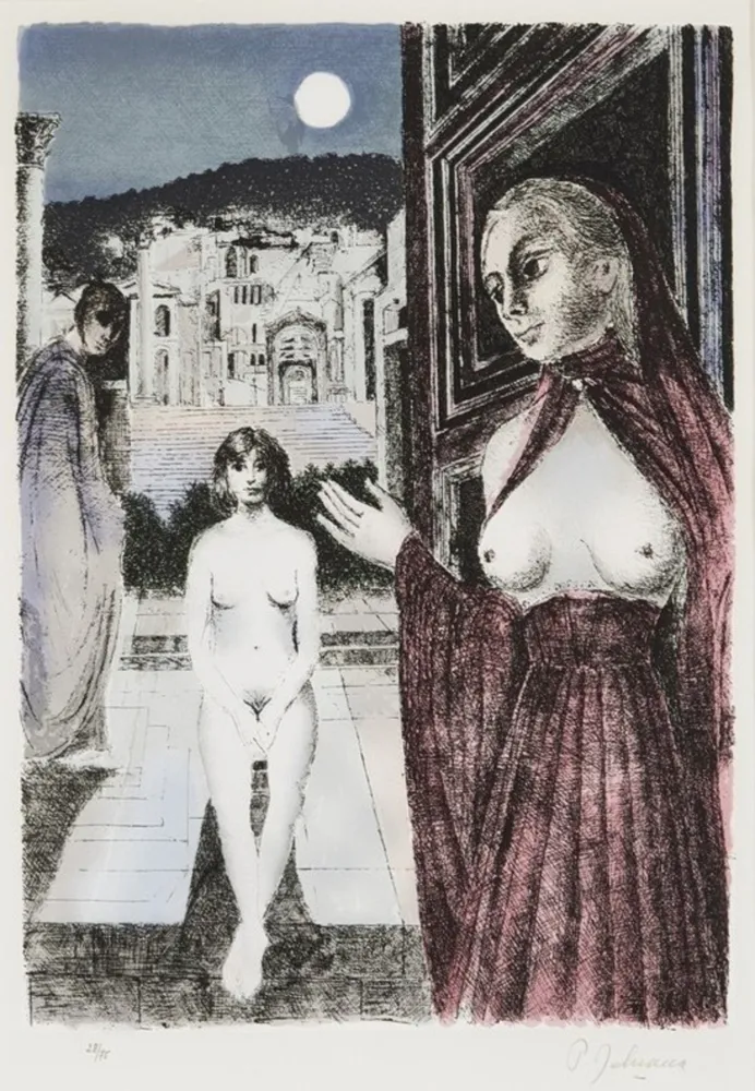 Serigrafia Delvaux - Paul Delvaux (1897–1994) – La Reine de Saba – Silkscreen print on tissue paper – 1982