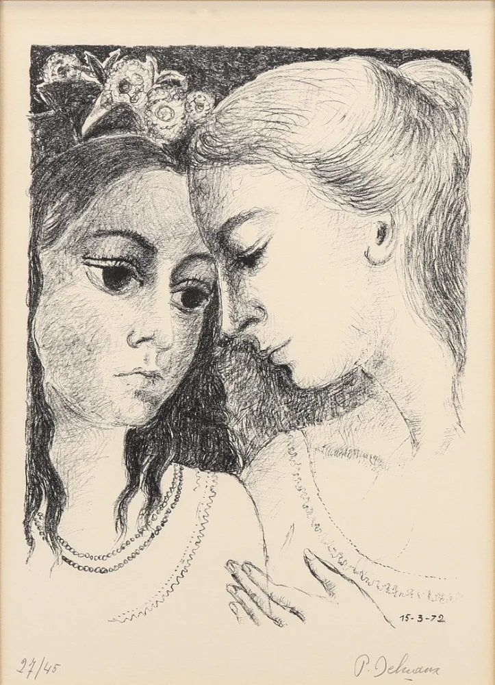 Litografia Delvaux - Paul Delvaux (1897–1994) - Secrets - Lithograph on Arches paper - 1972