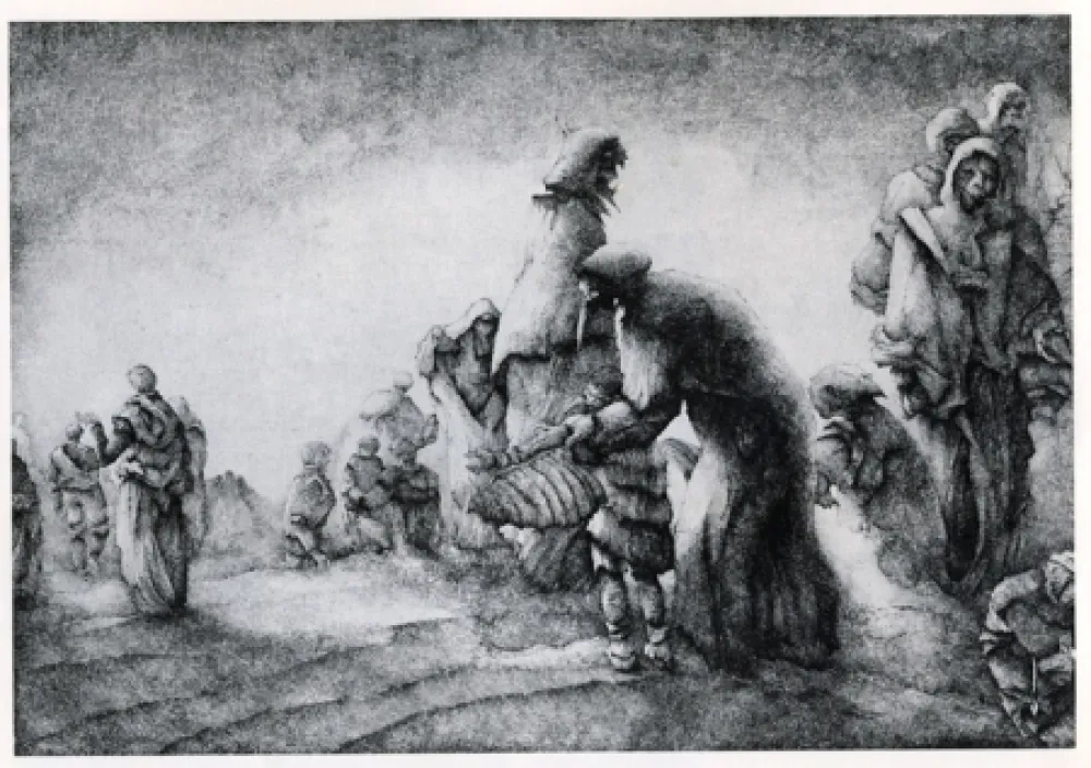 Gravura Desmazières - Un Maman apprenant a son fils a voler