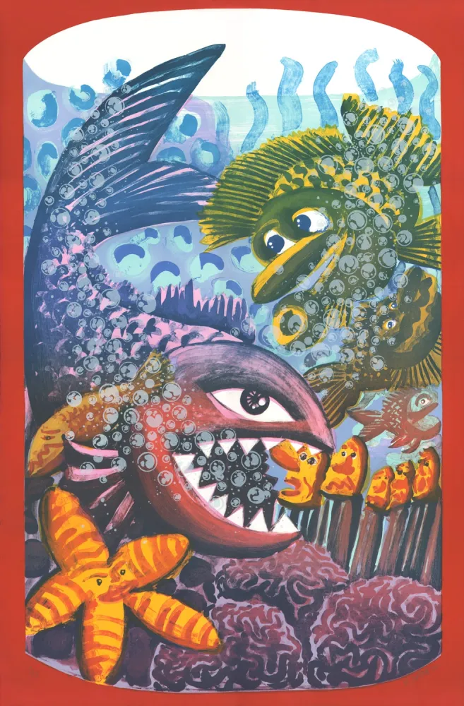 Litografia Di Rosa - Drame dans l'Aquarium