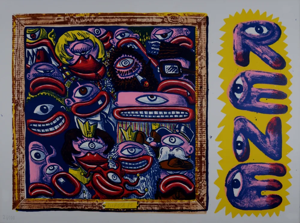 Litografia Di Rosa - Le Peuple René, 1985