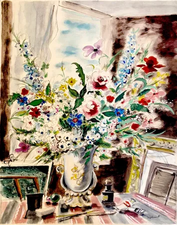 Litografia Dignimont - Bouquet dans l'atelier