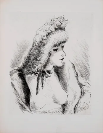 Água-Forte Dignimont - Regard amoureux, Portrait de femme, 1946