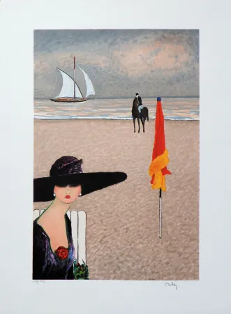 Litografia Dilley - Elégante à Deauvill