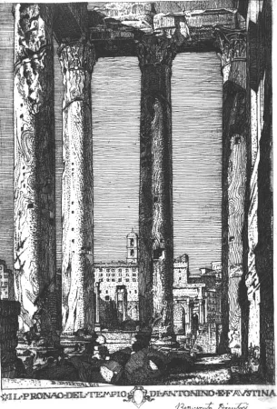 Água-Forte Disertori - Il pronao del tempio di Antonino e Faustina