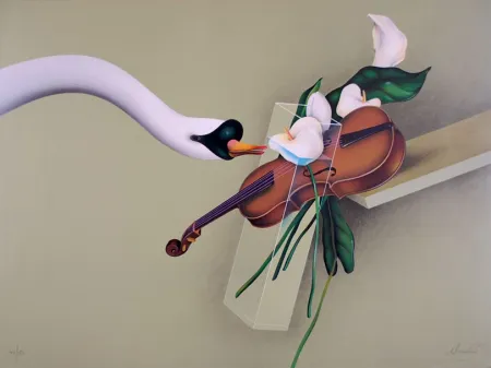 Litografia Donadini - Hommage au Cygne de Saint Saens