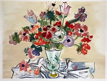 Litografia Dufy - ANÉMONES (1942).