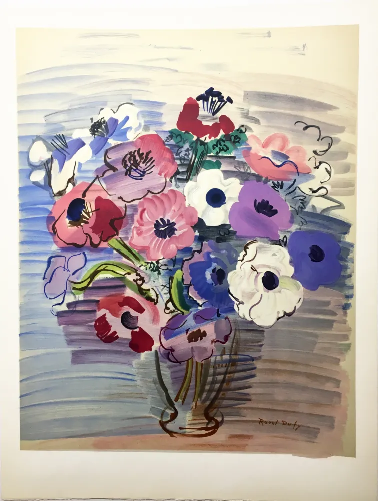 Litografia Dufy - BOUQUET D'ANÉMONES. Lithographie par Mourlot (vers 1955).