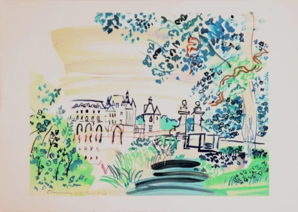 Litografia Dufy - Le château de Chenonceaux