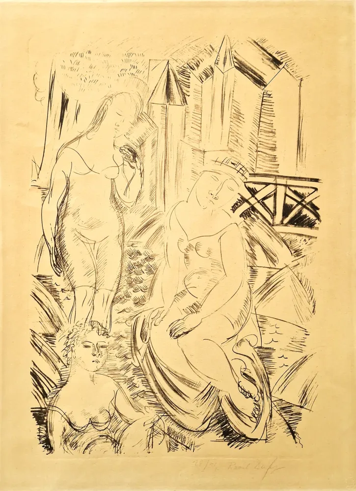 Litografia Dufy - Trois baigneuses devant le port de Sainte-Adresse