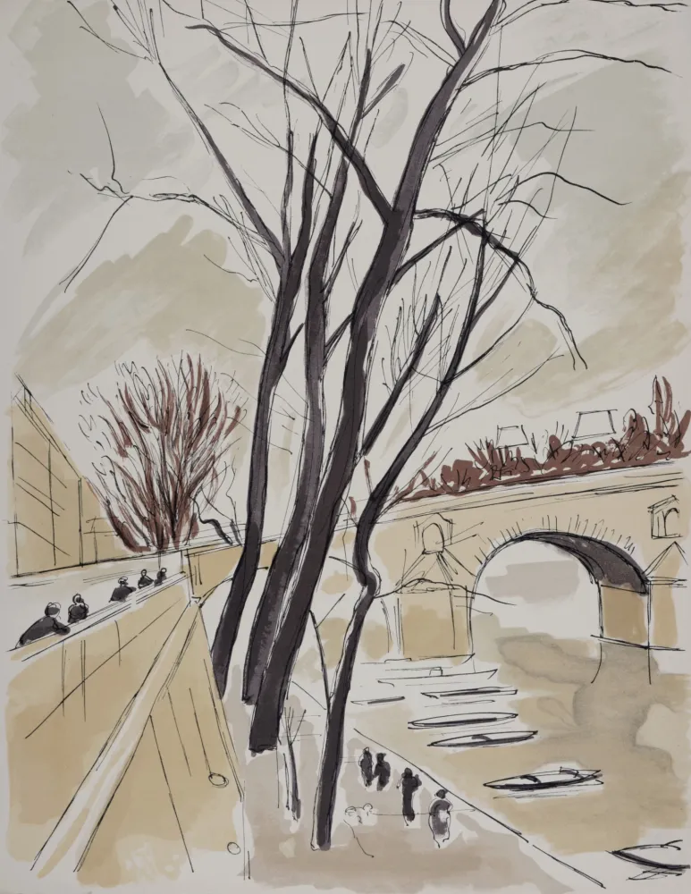 Litografia Dunoyer De Segonzac - Les Quais de Paris, 1962