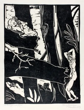 Linogravura Ehmsen - Ein Bangen und Zagen (Being anxious and hesitant)