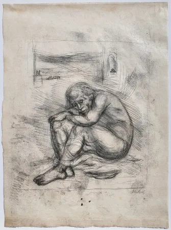 Monotipia Ehrlich - Kauernder Mann - Selbstbildnis (Crouching Man - Self-Portrait)