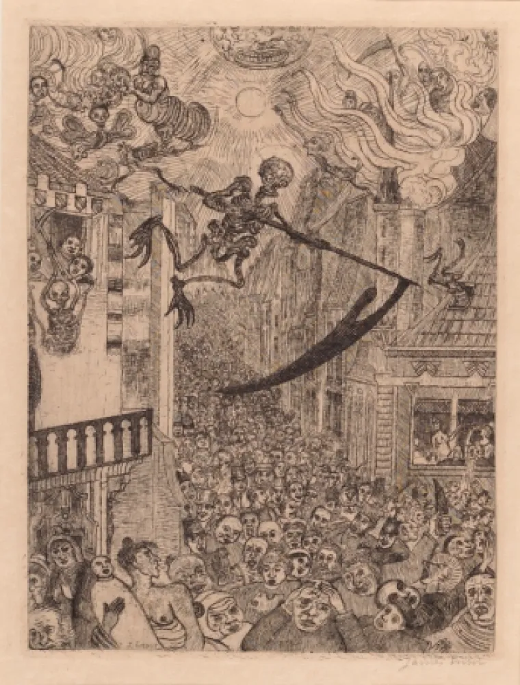 Gravura Ensor - La mort poursuivant le troupeau des humains