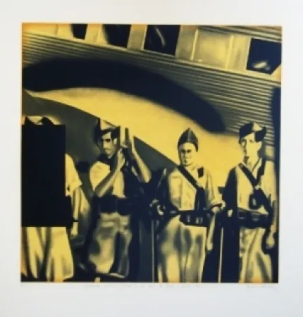 Litografia Equipo Realidad - Legionarios ante un JUNKER en su vuelo de Africa a Sevilla 1936