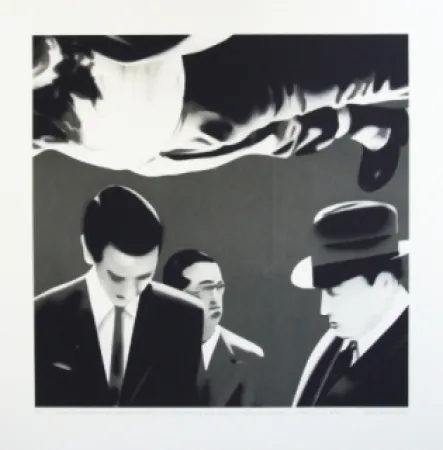 Litografia Equipo Realidad - Reconocimiento del cadaver de Calvo Sotelo por el juez de guardia y el medico forense en el cementerio de la Almudena de Madrid en julio de 1936.