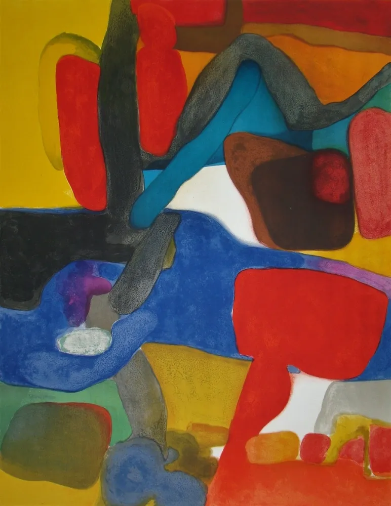 Litografia Esteve - Composition rouge et bleu