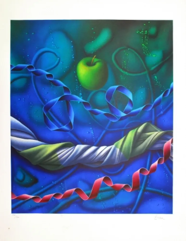 Litografia Etien' - Pomme dans l'espace / Apple in Space