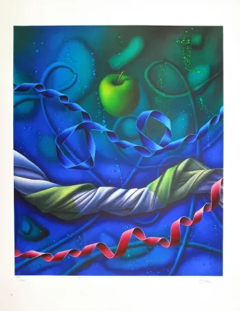 Litografia Etien' - Pomme dans l'espace / Apple in Space