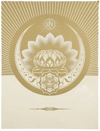 Serigrafia Fairey - Obey Lotus Crescent (White / Gold)