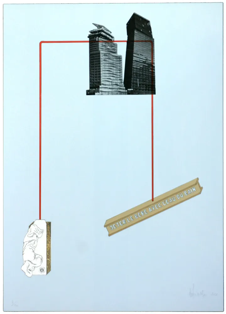 Litografia Feiereisen - Jeter le bébé avec l'eau du bain