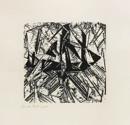 Xilogravura Feininger - Barke und Brigg auf See (Segler)