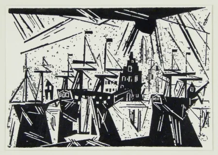 Xilogravura Feininger - Schiffe am Hafenquai