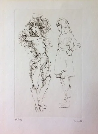 Água-Forte Fini - Deux personnages. Eau-forte. Signé.